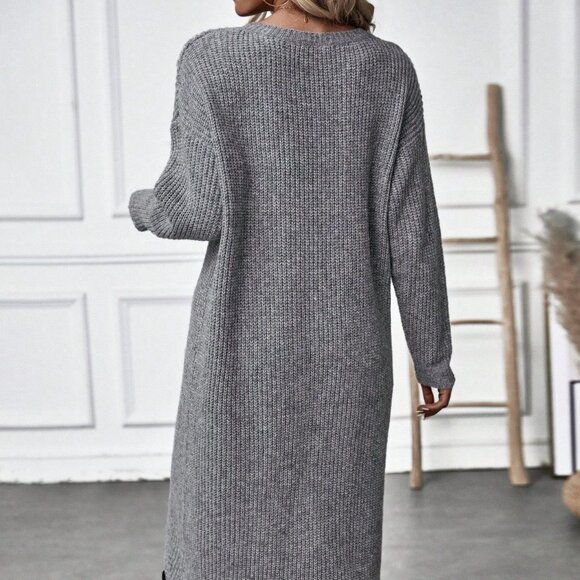 Grey Casual Womens Solid Wrap Hem Sweater - Picture 2 of 6